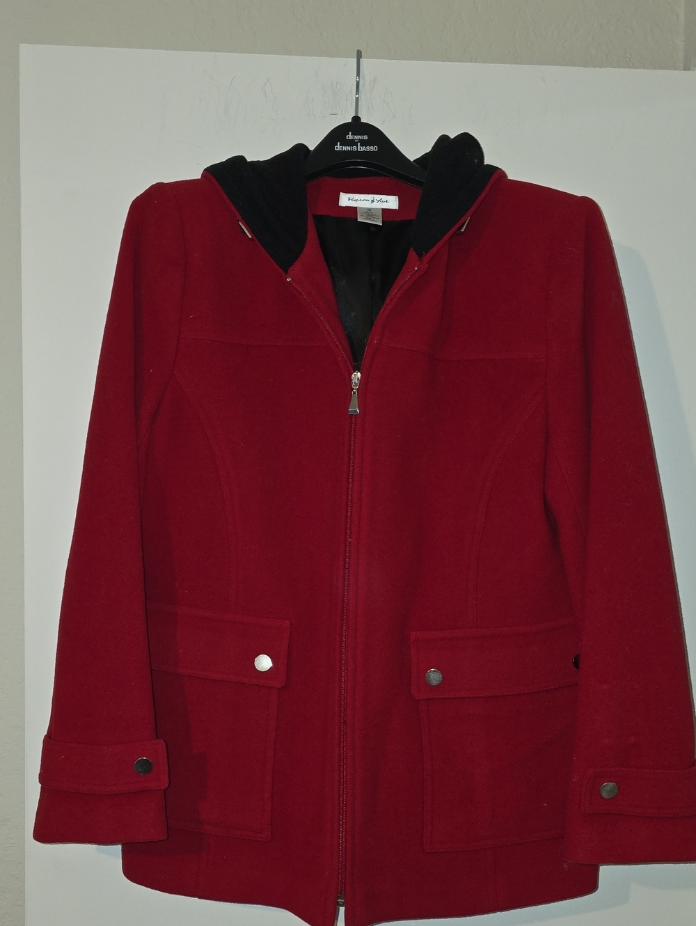 Preston & York Red Hooded Wool-Blend Pea Coat